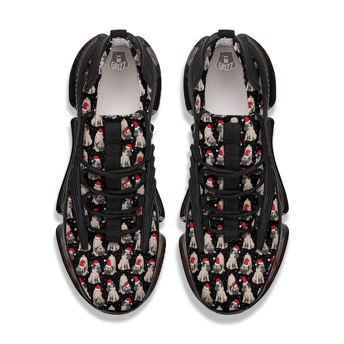Pug Christmas Santa Print Pattern Black Gym Shoes-grizzshop