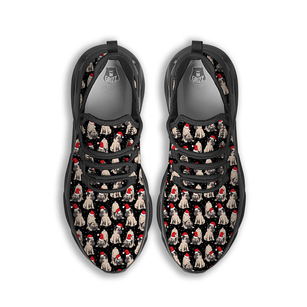 Pug Christmas Santa Print Pattern Black Running Shoes-grizzshop