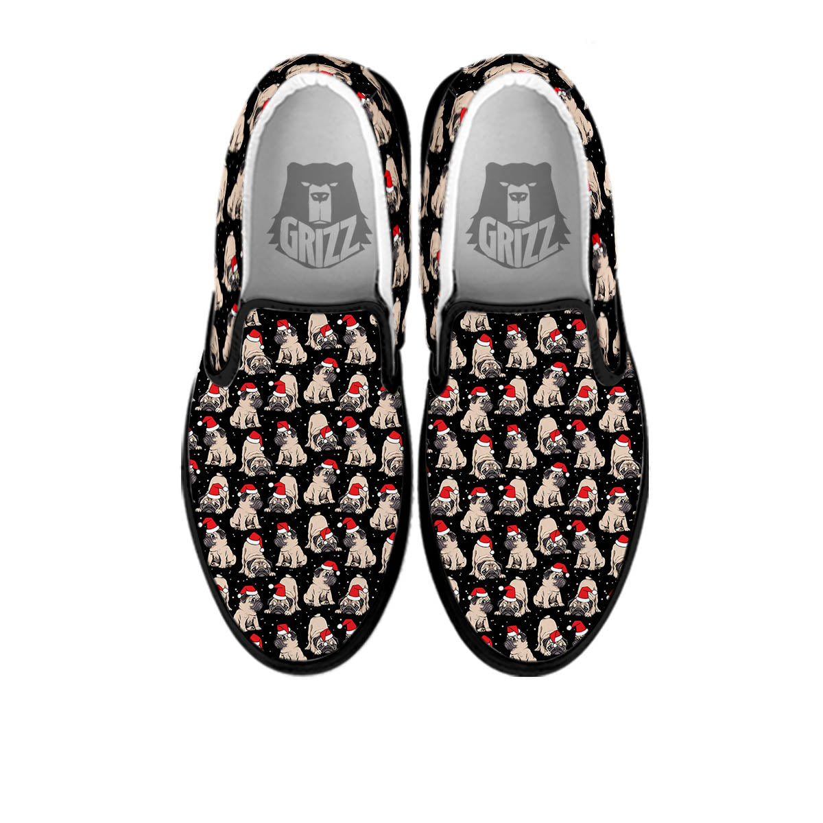 Pug Christmas Santa Print Pattern Black Slip On Shoes-grizzshop