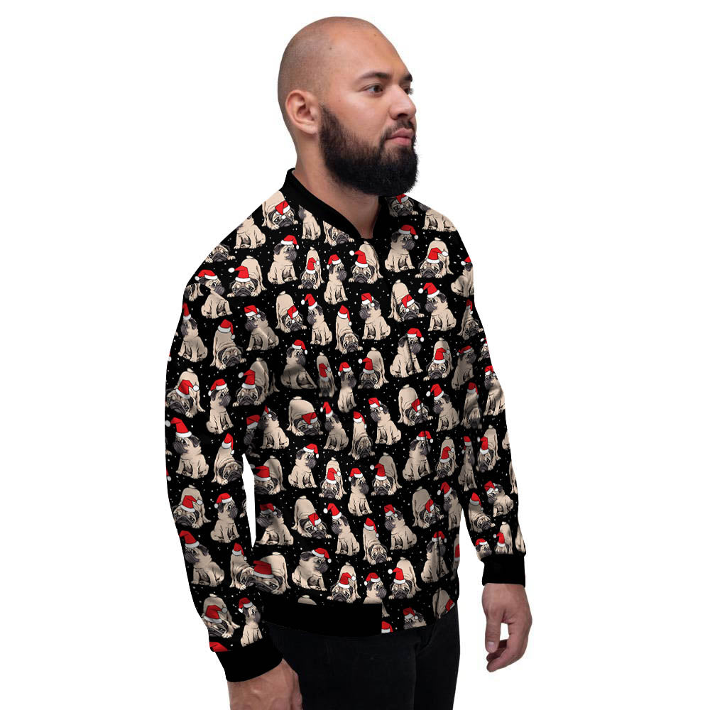 Pug Christmas Santa Print Pattern Men's Bomber Jacket-grizzshop