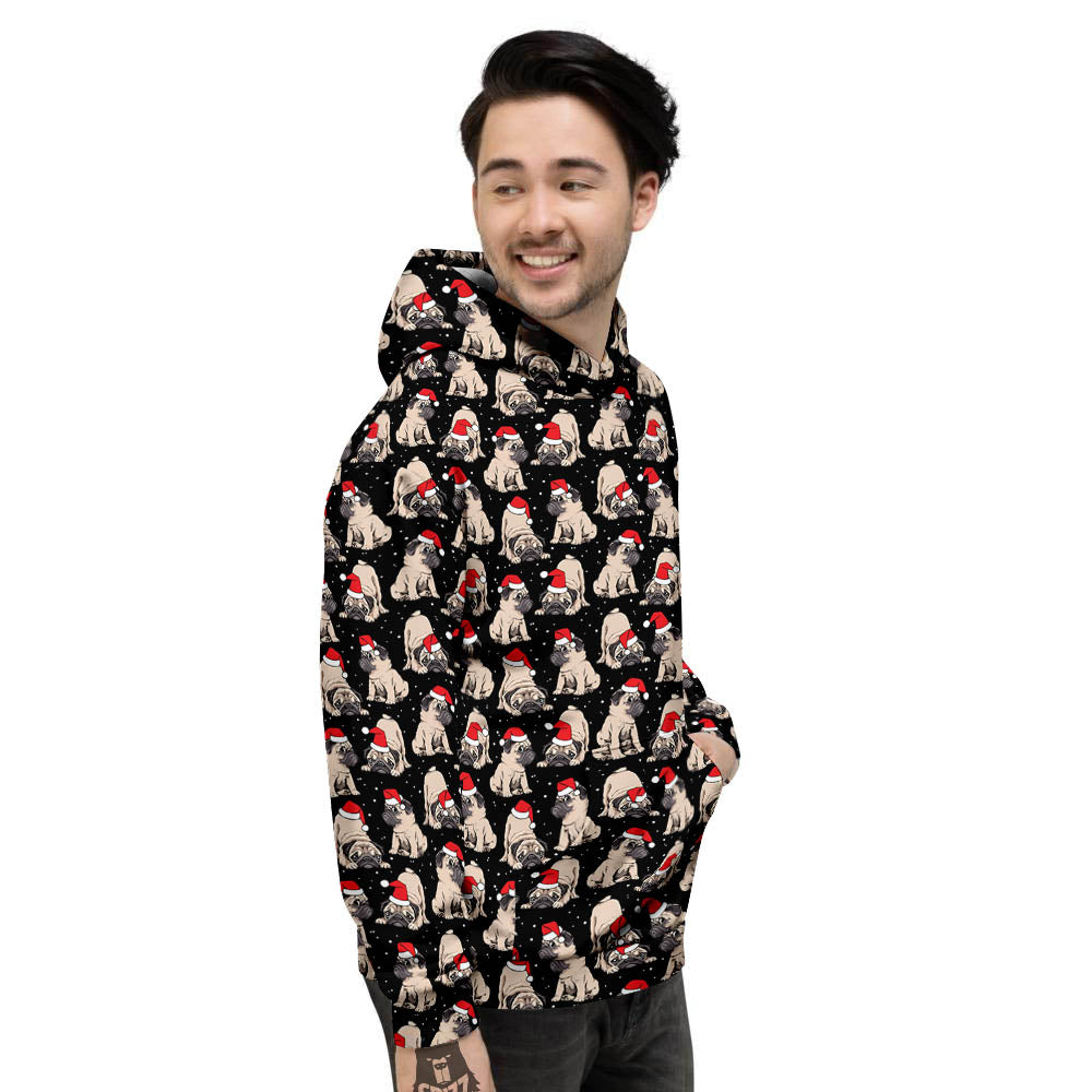Pug Christmas Santa Print Pattern Men's Hoodie-grizzshop
