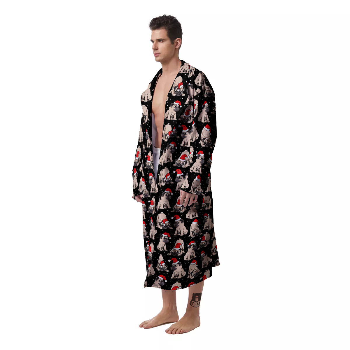 Pug Christmas Santa Print Pattern Men's Robe-grizzshop