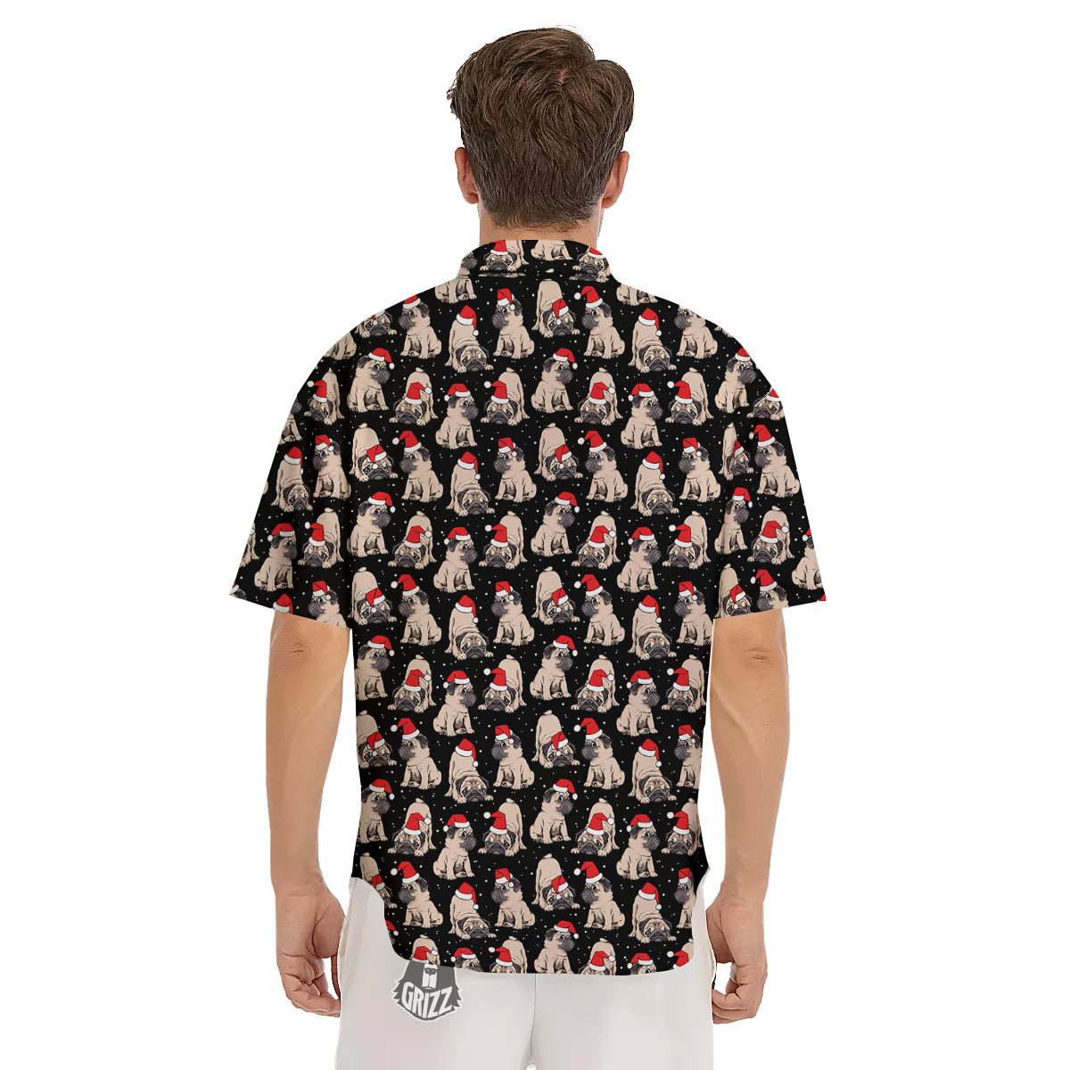 Pug Christmas Santa Print Pattern Men's Short Sleeve Shirts-grizzshop