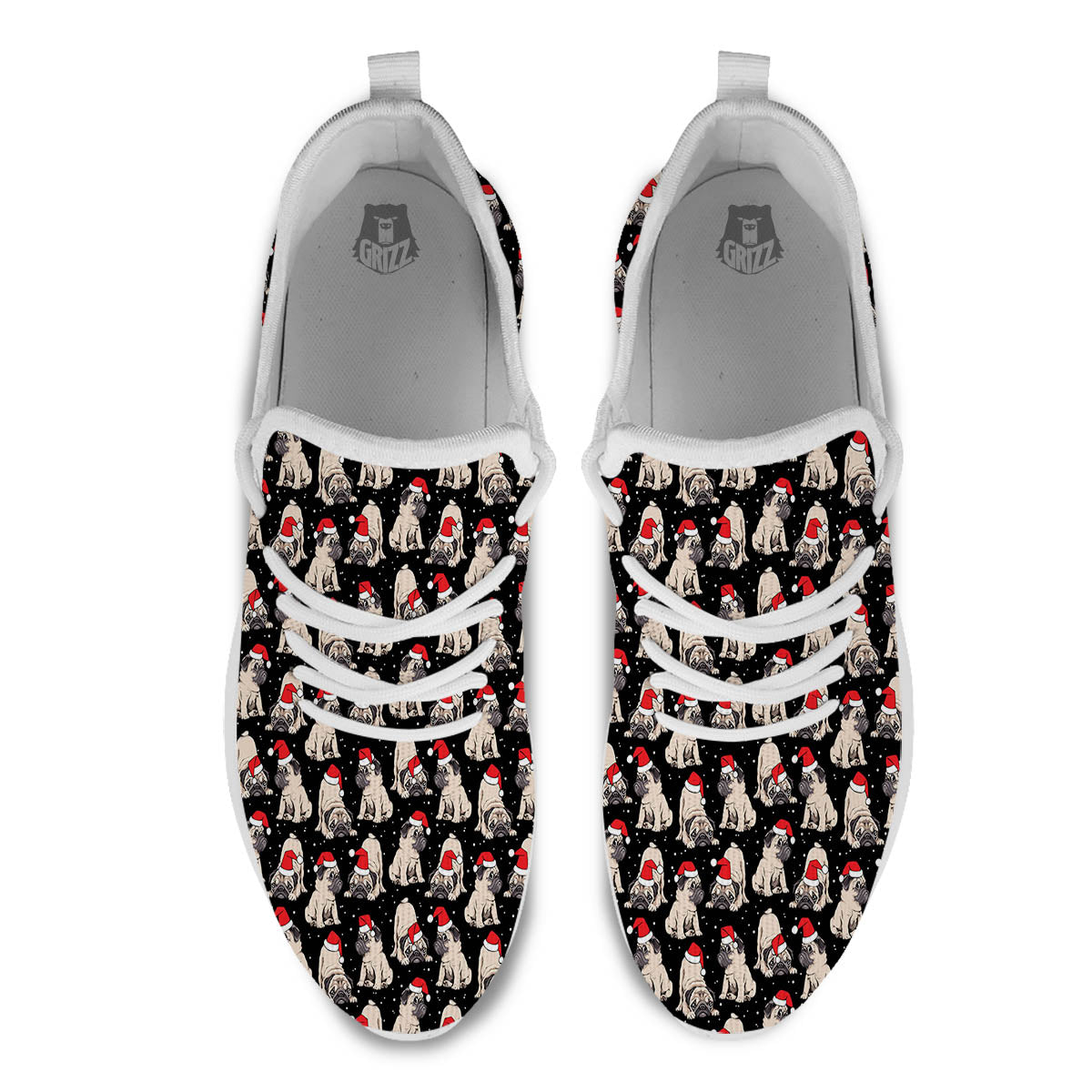 Pug Christmas Santa Print Pattern White Athletic Shoes-grizzshop
