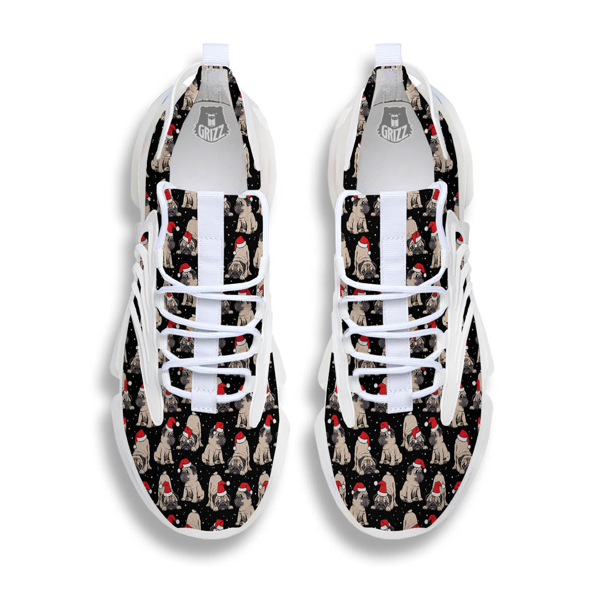 Pug Christmas Santa Print Pattern White Gym Shoes-grizzshop