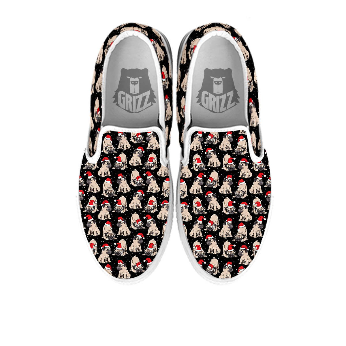 Pug Christmas Santa Print Pattern White Slip On Shoes-grizzshop