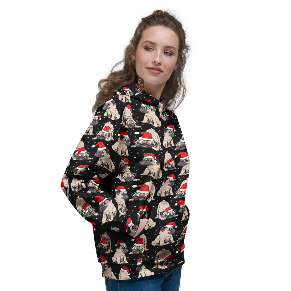 Pug Christmas Santa Print Pattern Women's Hoodie-grizzshop
