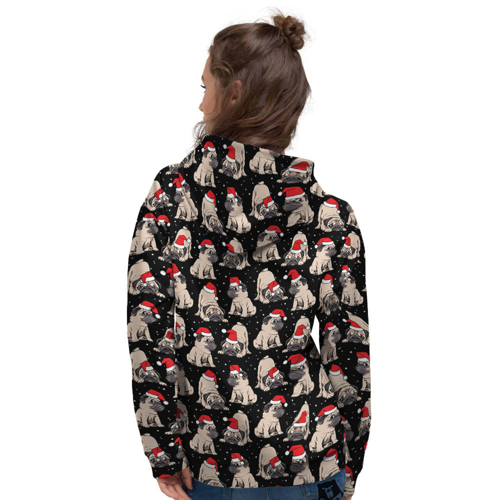 Pug Christmas Santa Print Pattern Women's Hoodie-grizzshop