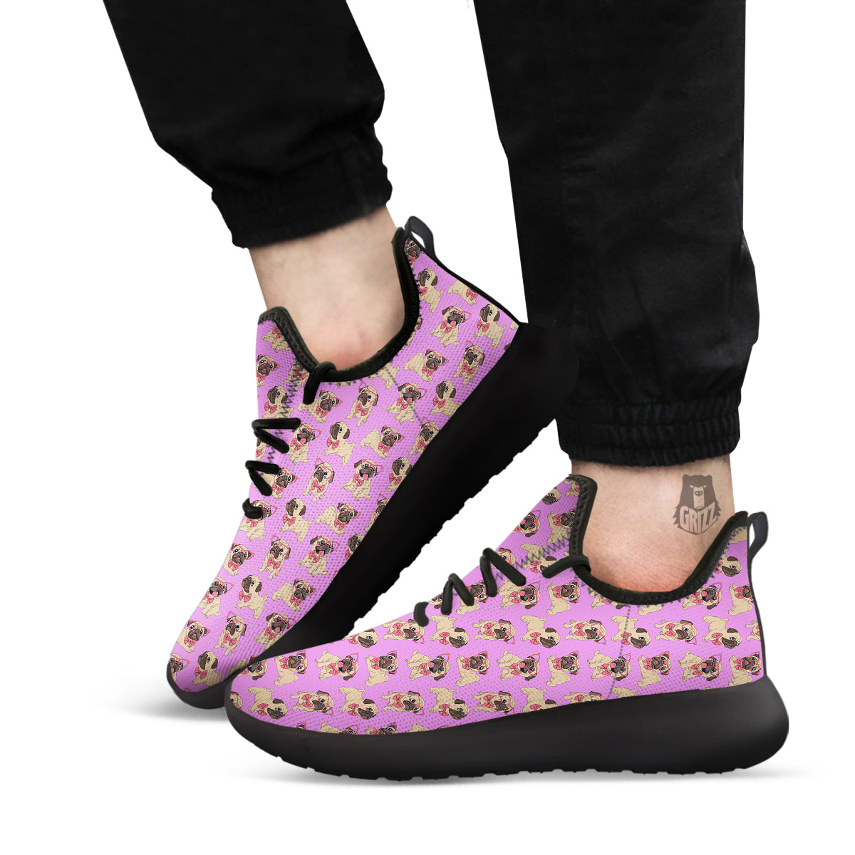Pug Cute Print Pattern Black Athletic Shoes-grizzshop