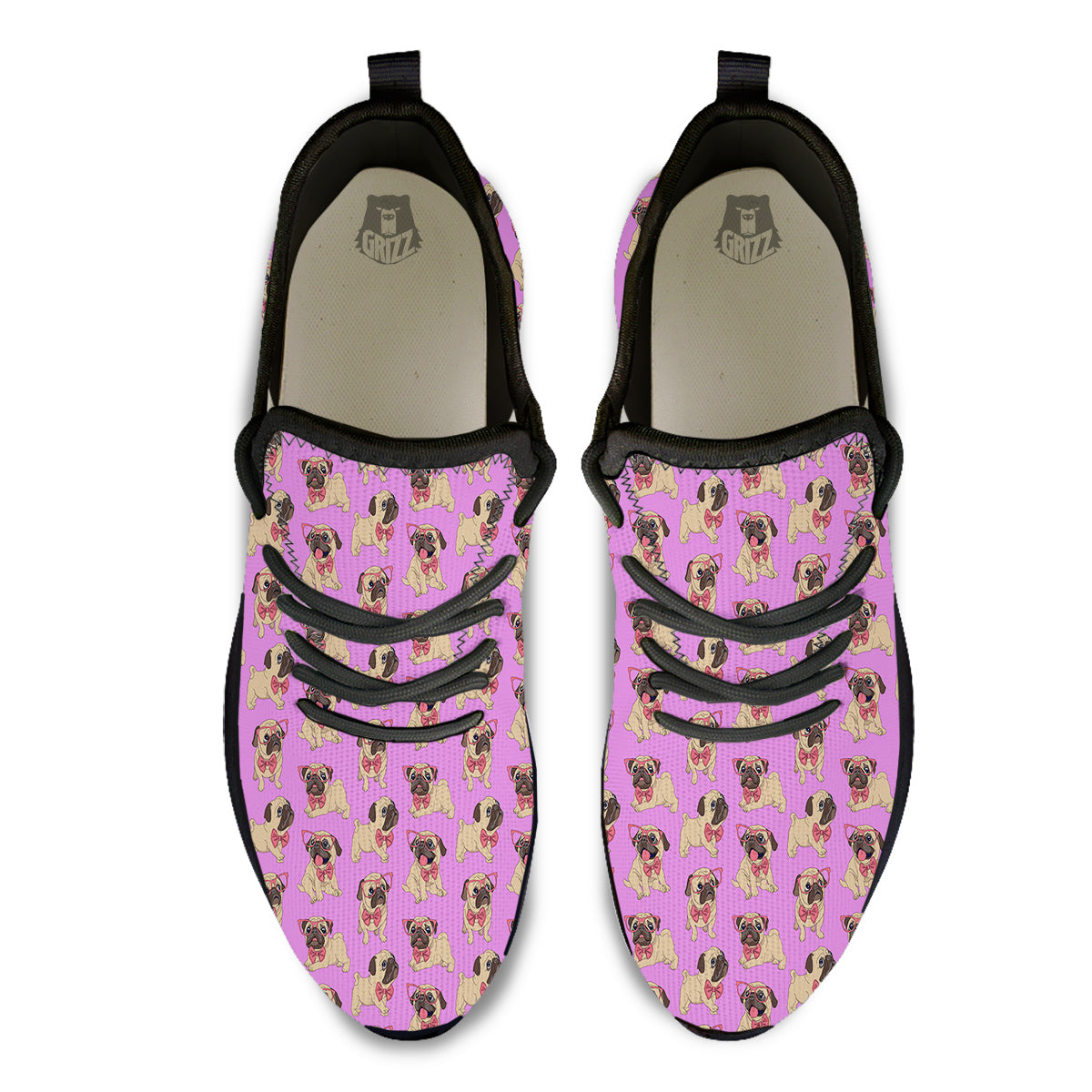 Pug Cute Print Pattern Black Athletic Shoes-grizzshop