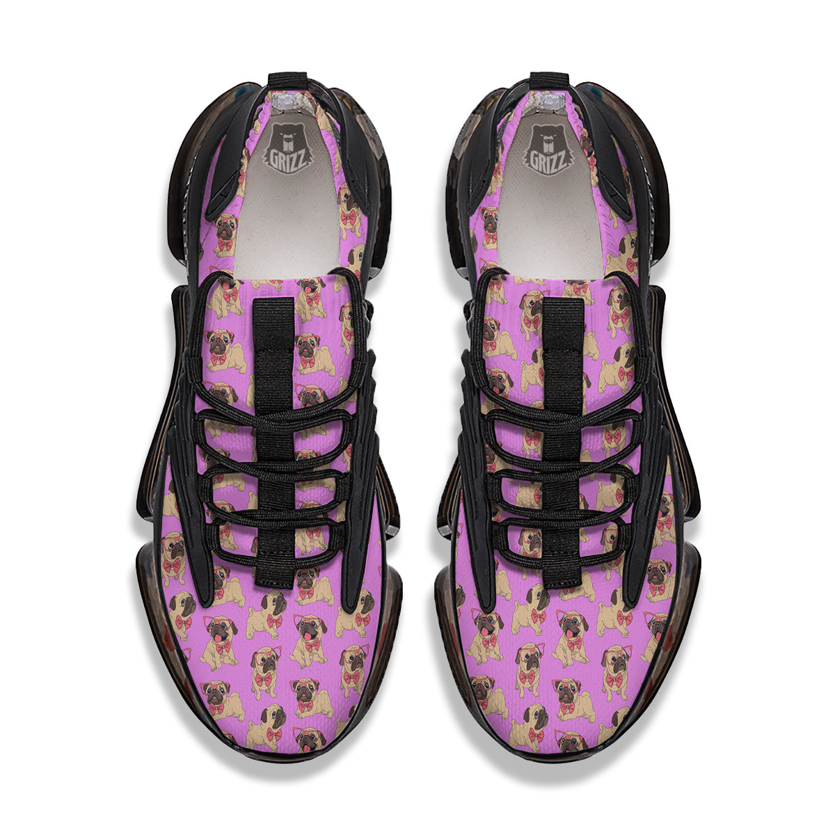 Pug Cute Print Pattern Black Gym Shoes-grizzshop