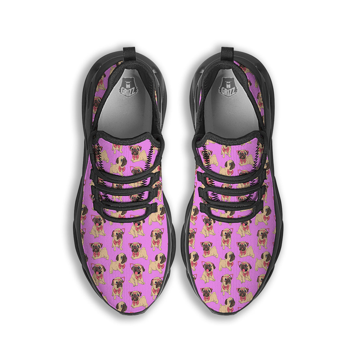 Pug Cute Print Pattern Black Running Shoes-grizzshop