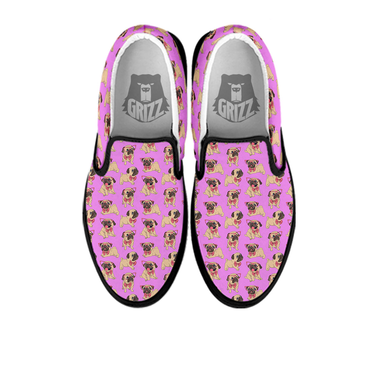 Pug Cute Print Pattern Black Slip On Shoes-grizzshop