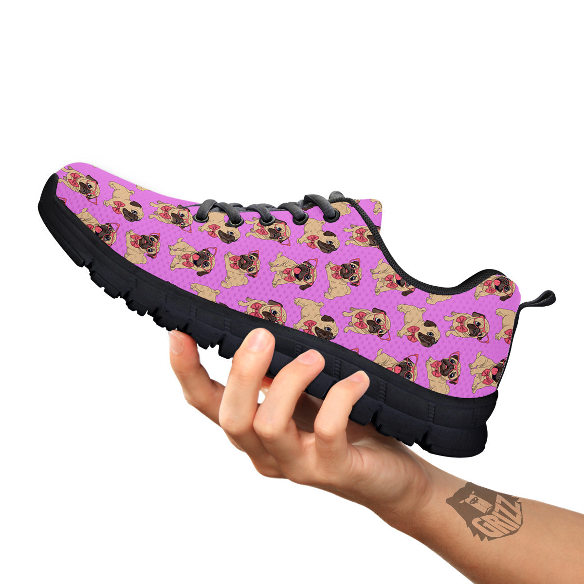 Pug Cute Print Pattern Black Sneaker-grizzshop