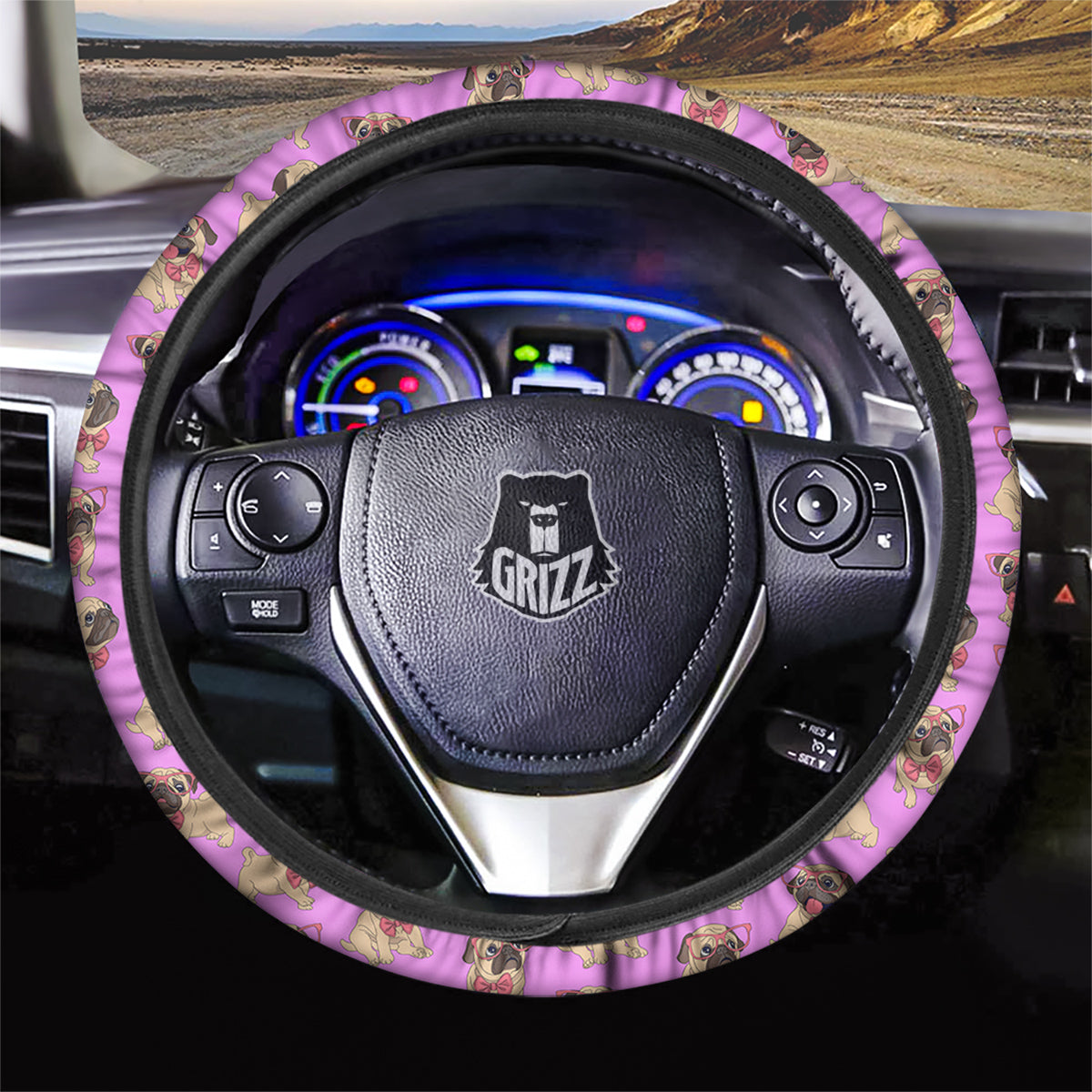 Pug Cute Print Pattern Car Steering Wheel Cover-grizzshop