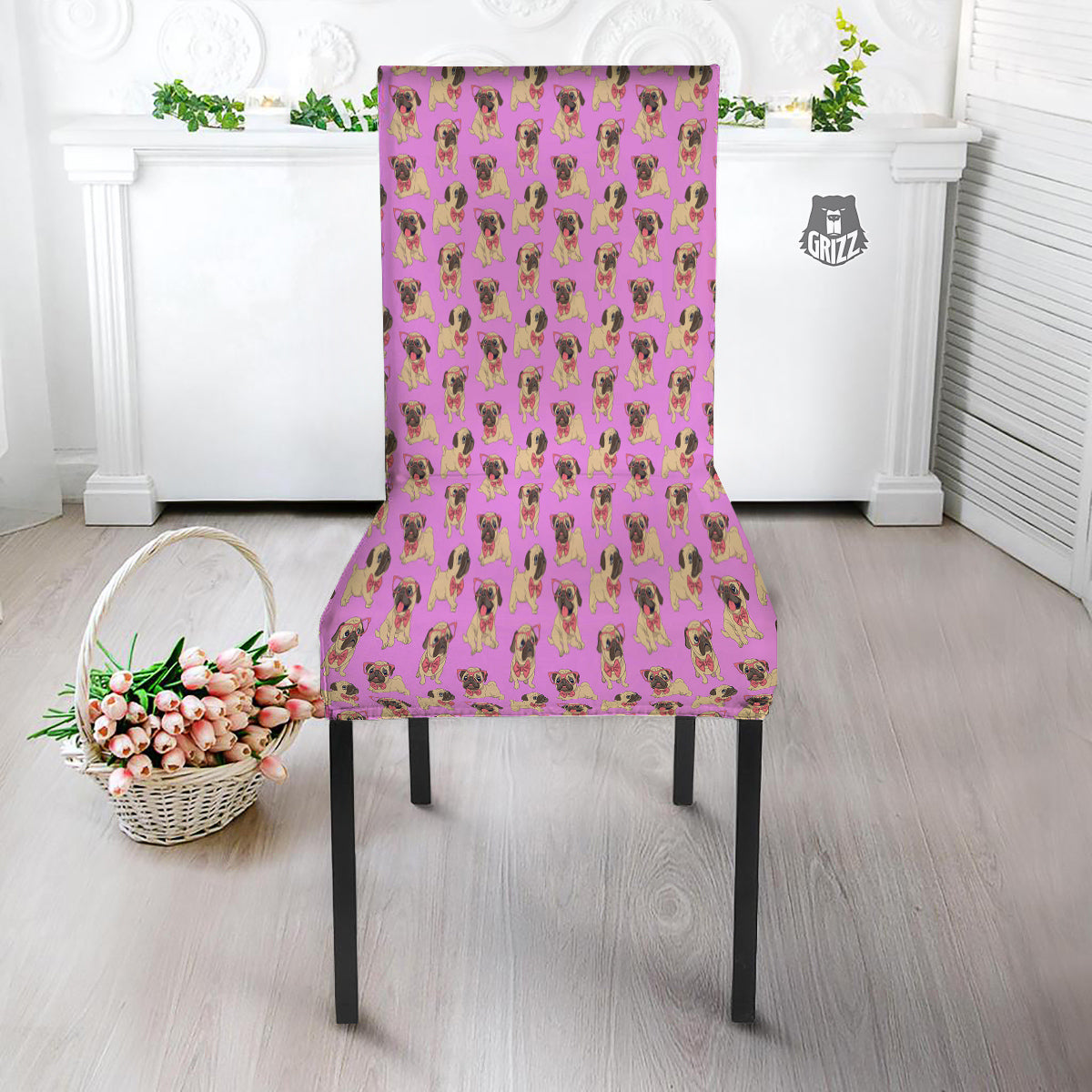 Pug Cute Print Pattern Dining Chair Slipcover-grizzshop