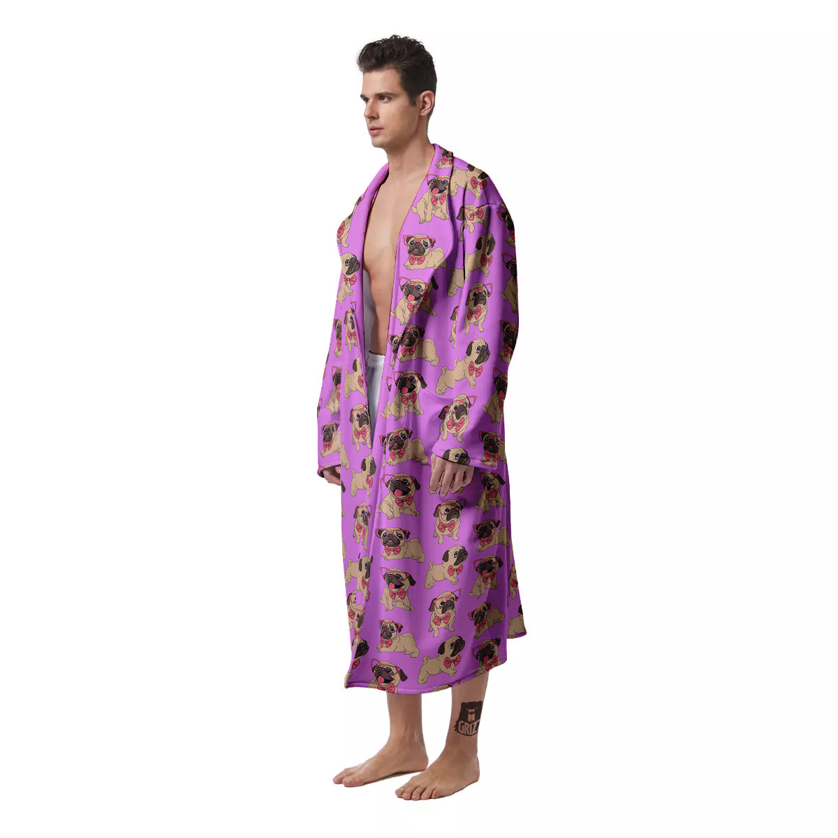 Pug Cute Print Pattern Men's Robe-grizzshop