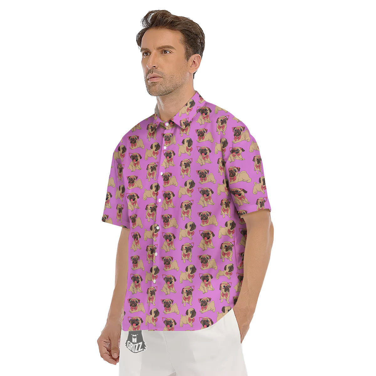 Pug Cute Print Pattern Men's Short Sleeve Shirts-grizzshop