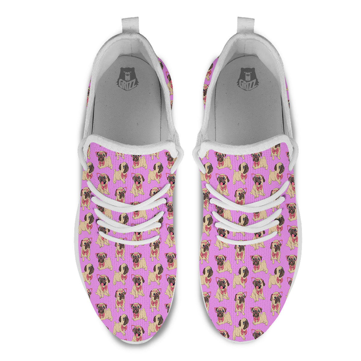Pug Cute Print Pattern White Athletic Shoes-grizzshop