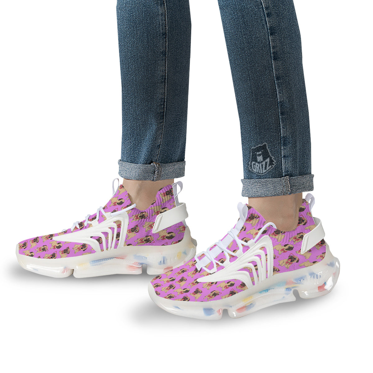 Pug Cute Print Pattern White Gym Shoes-grizzshop