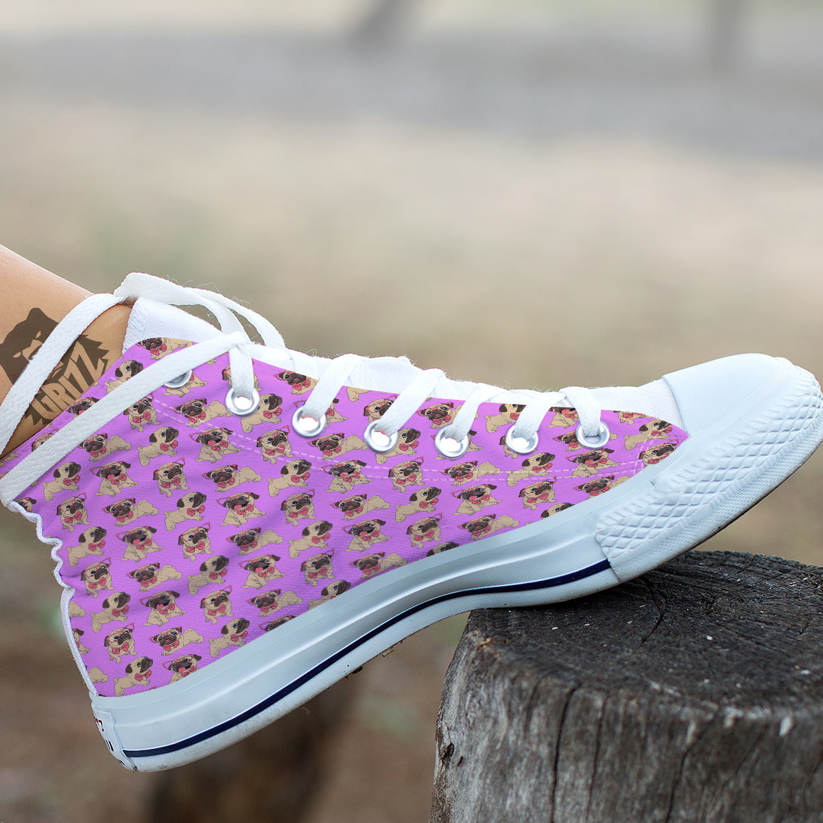Pug Cute Print Pattern White High Top Shoes-grizzshop