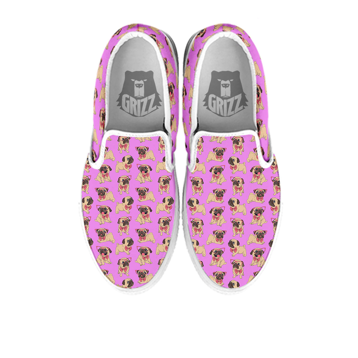 Pug Cute Print Pattern White Slip On Shoes-grizzshop