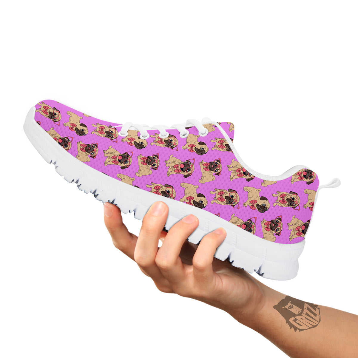 Pug Cute Print Pattern White Sneaker-grizzshop