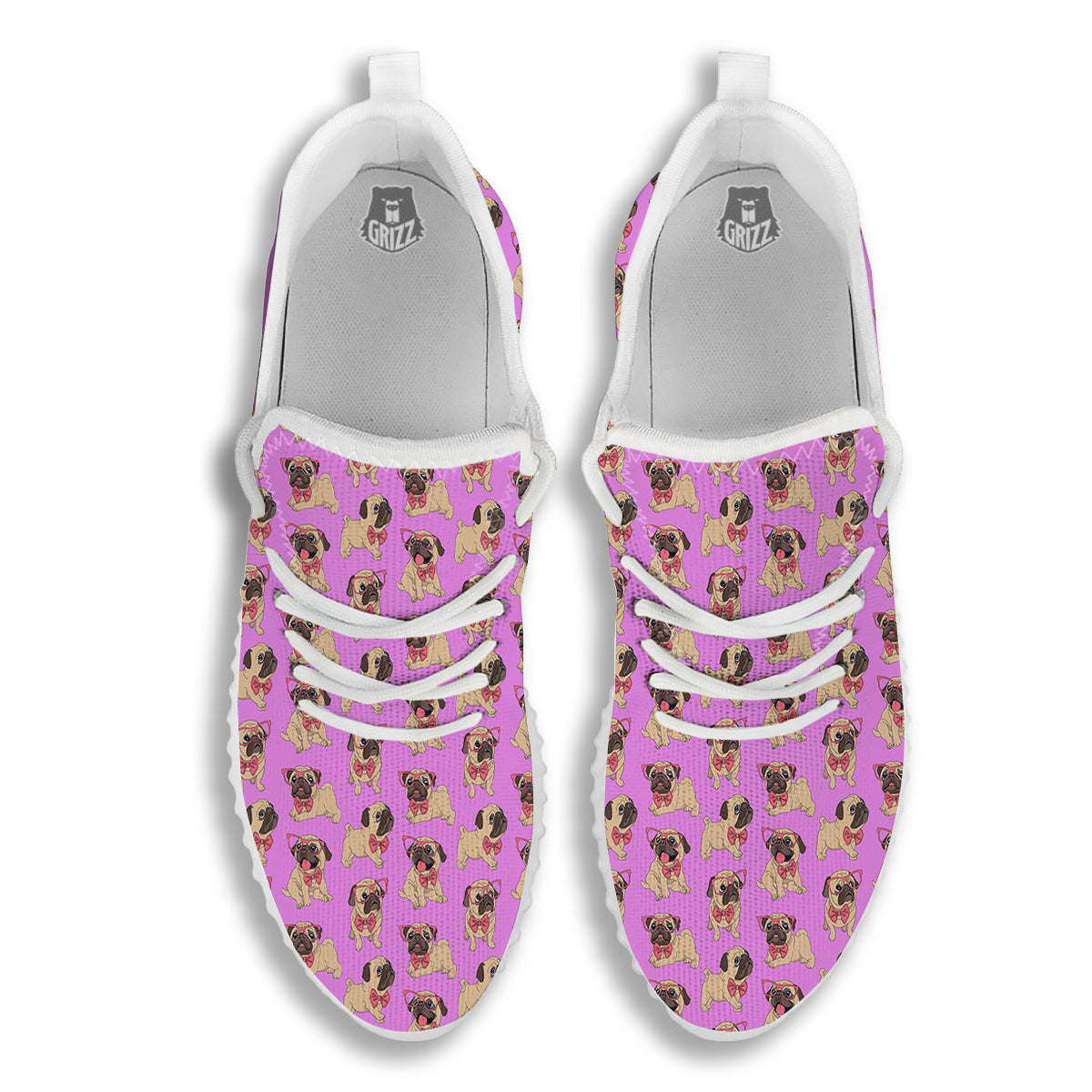 Pug Cute Print Pattern White Walking Shoes-grizzshop