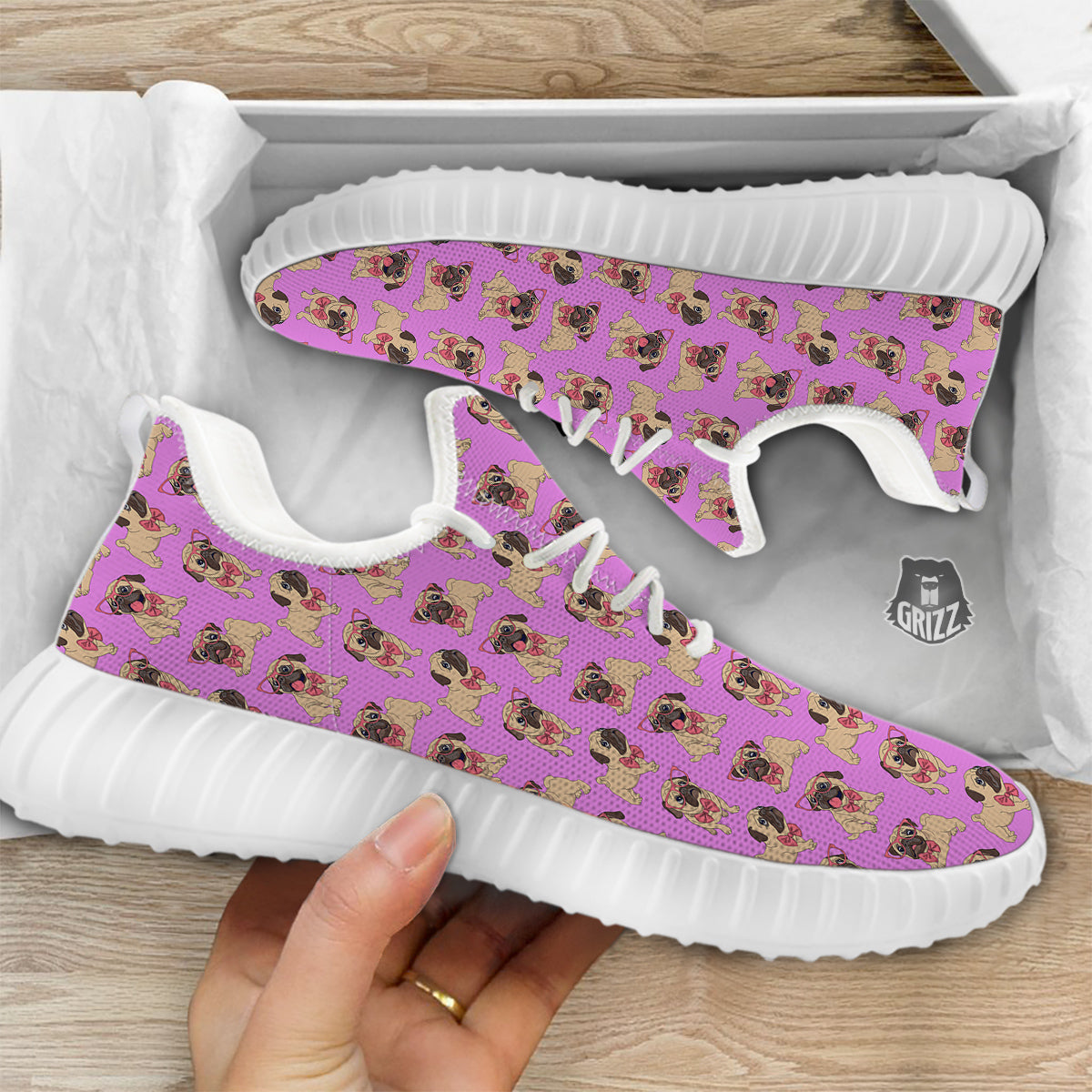 Pug Cute Print Pattern White Walking Shoes-grizzshop