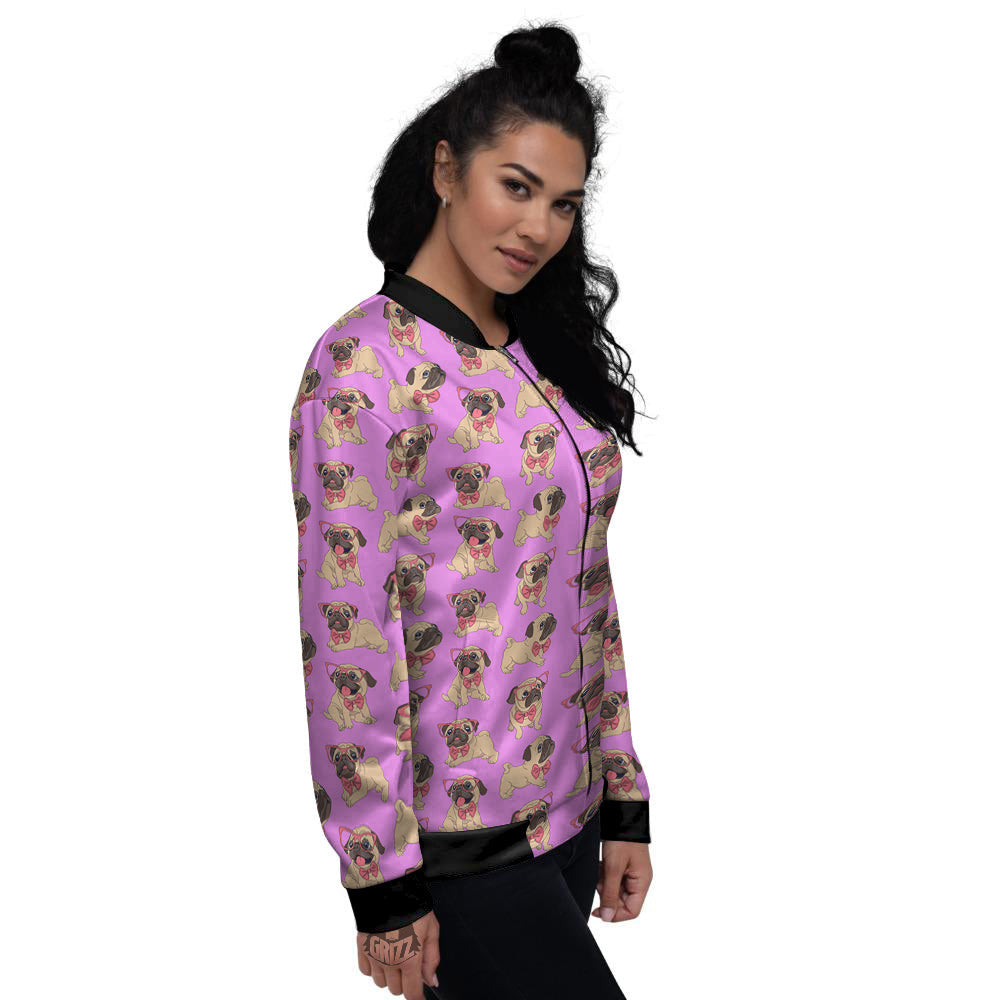Pug Cute Print Pattern Women's Bomber Jacket-grizzshop