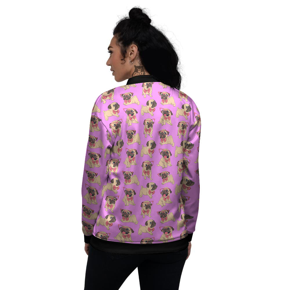 Pug Cute Print Pattern Women's Bomber Jacket-grizzshop