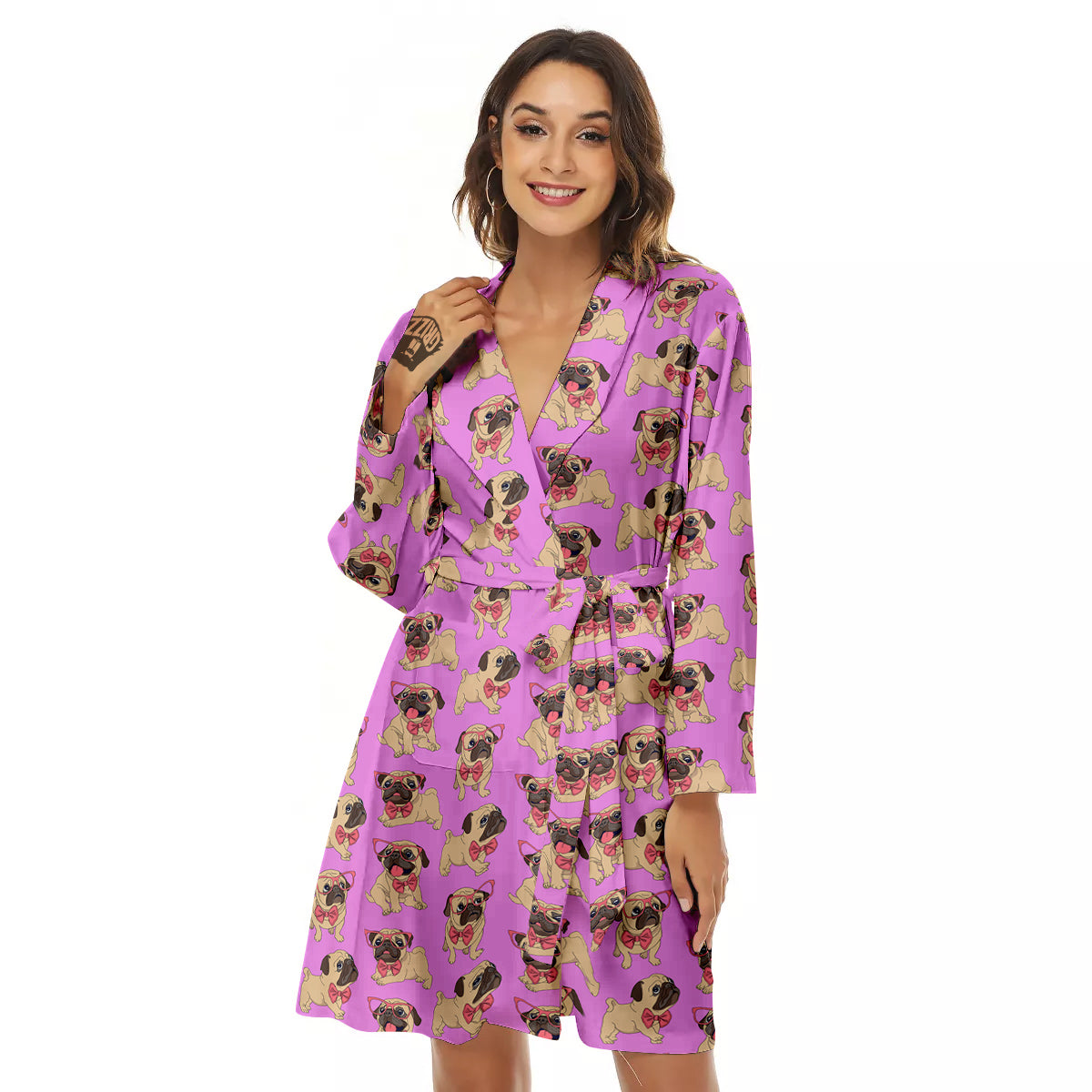 Pug Cute Print Pattern Women's Robe-grizzshop