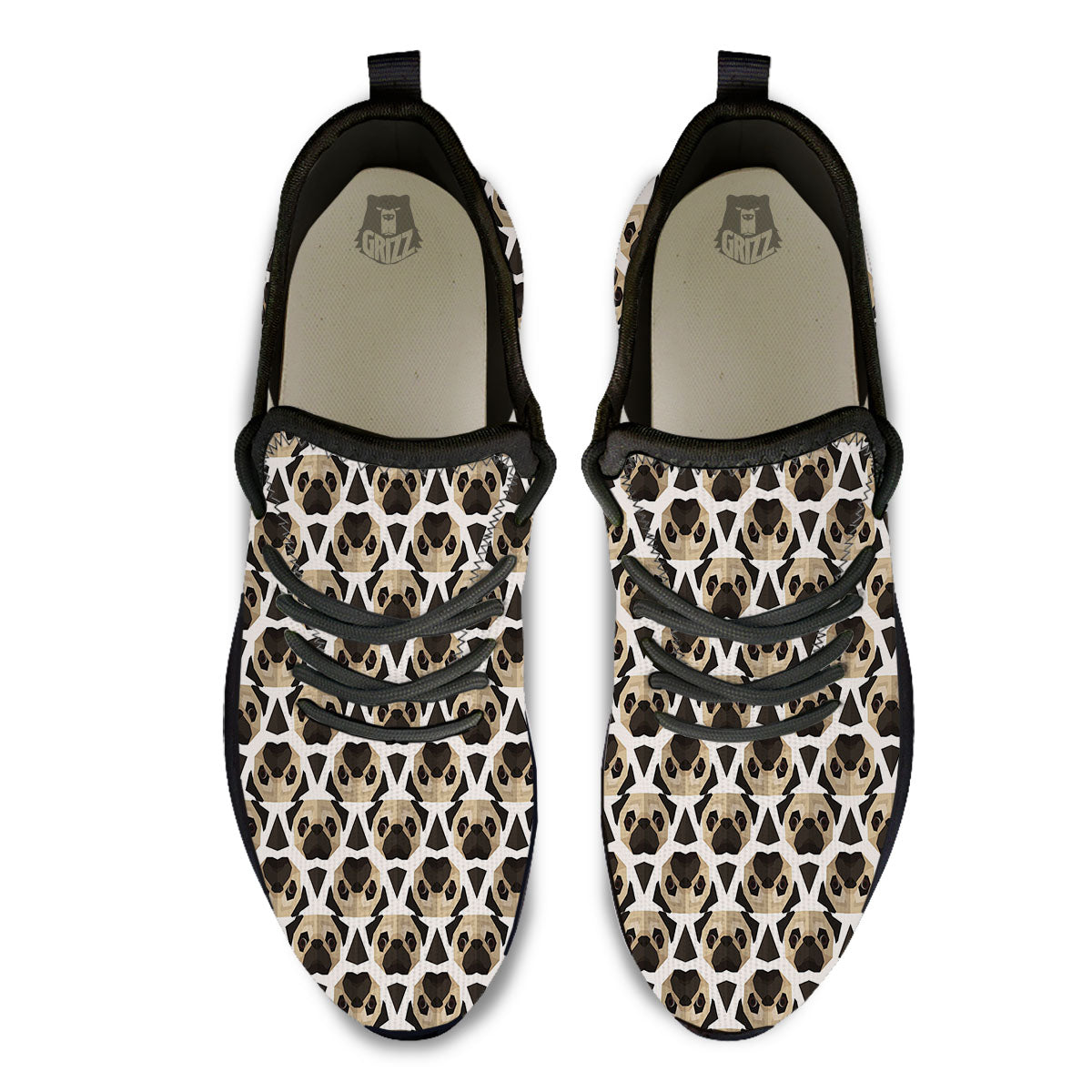 Pug Geometric Print Pattern Black Athletic Shoes-grizzshop