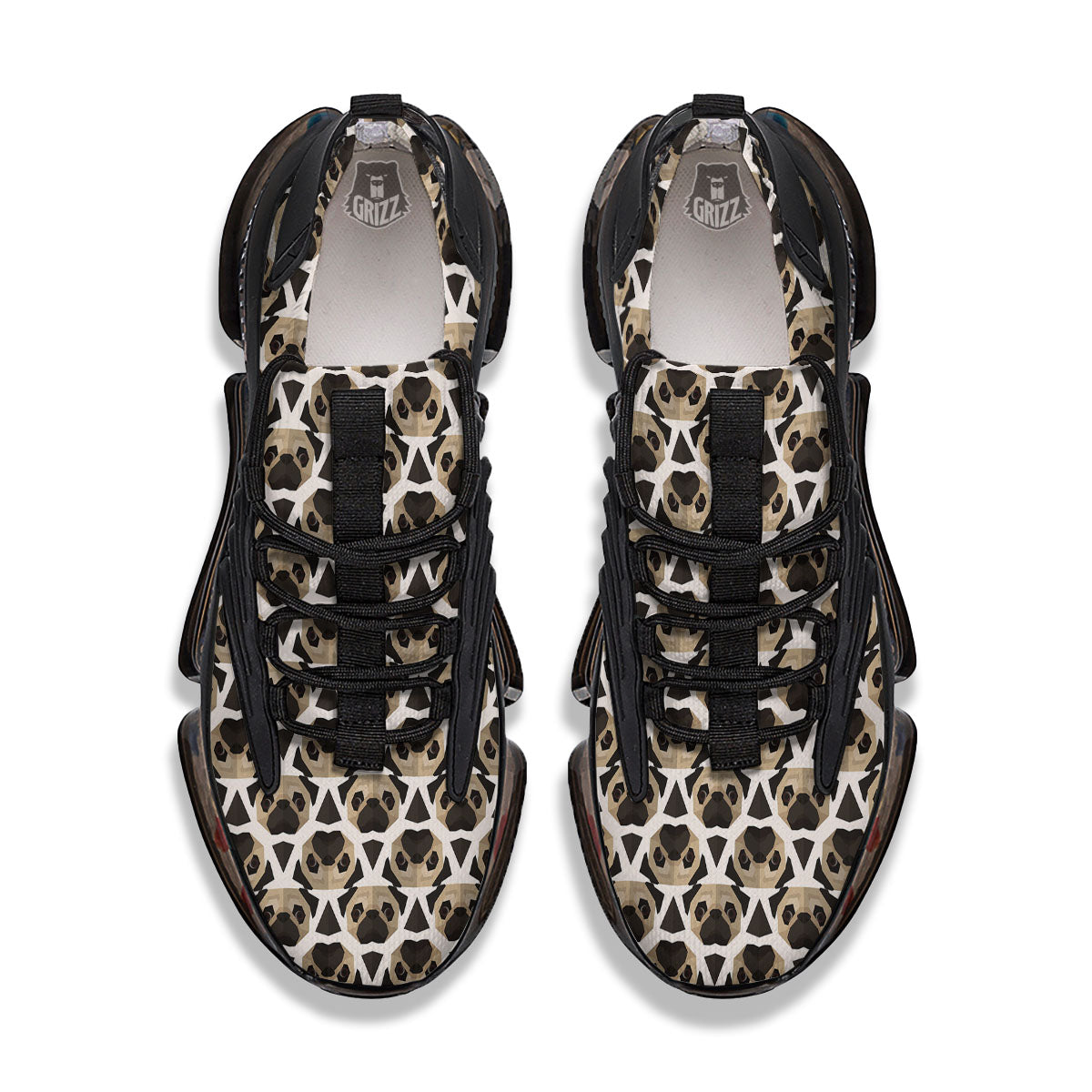 Pug Geometric Print Pattern Black Gym Shoes-grizzshop