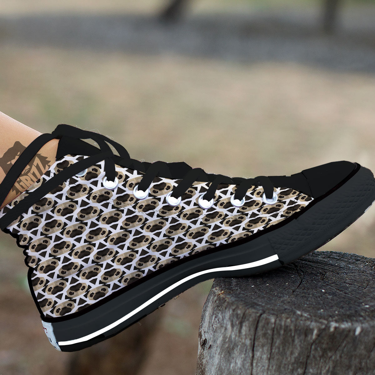 Pug Geometric Print Pattern Black High Top Shoes-grizzshop