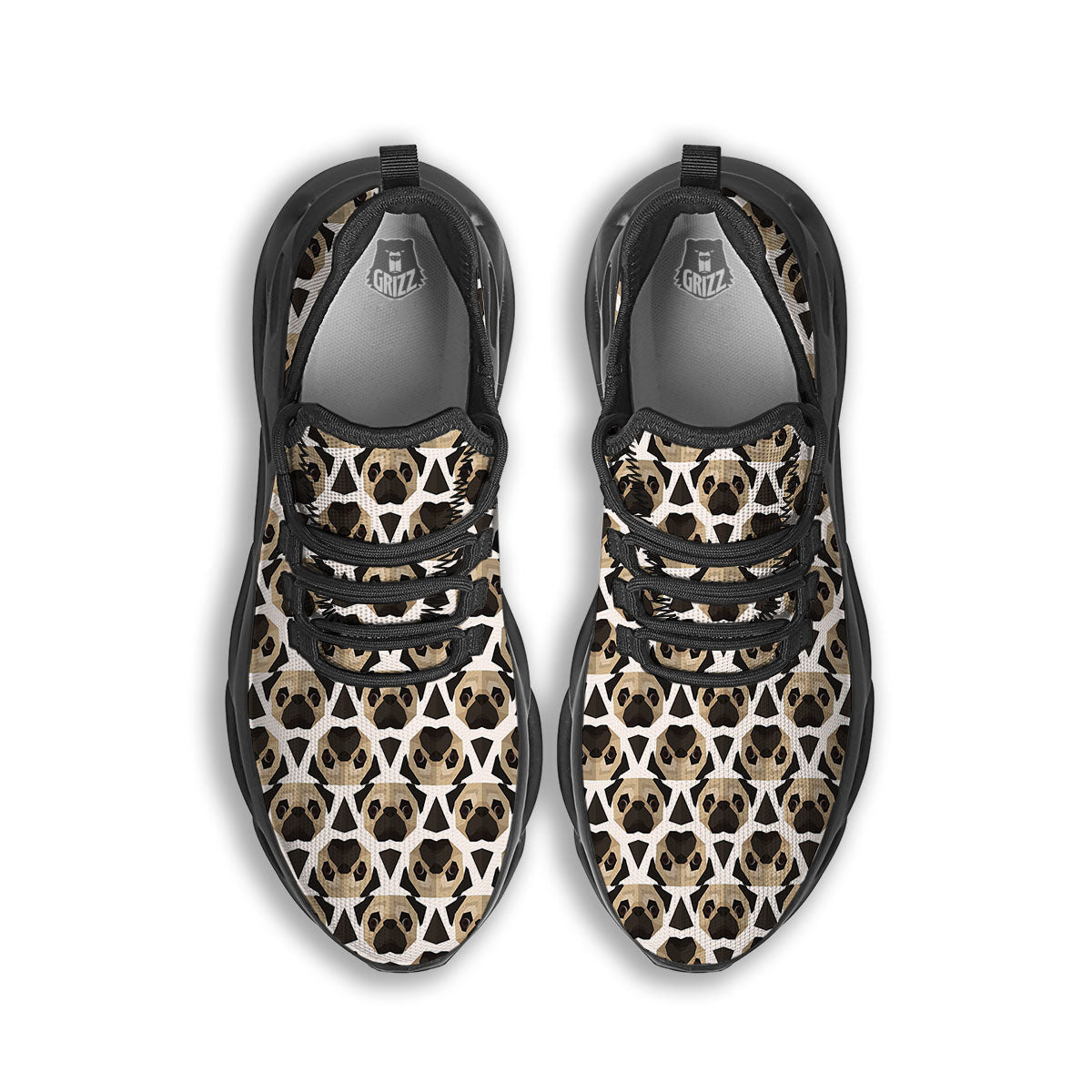 Pug Geometric Print Pattern Black Running Shoes-grizzshop