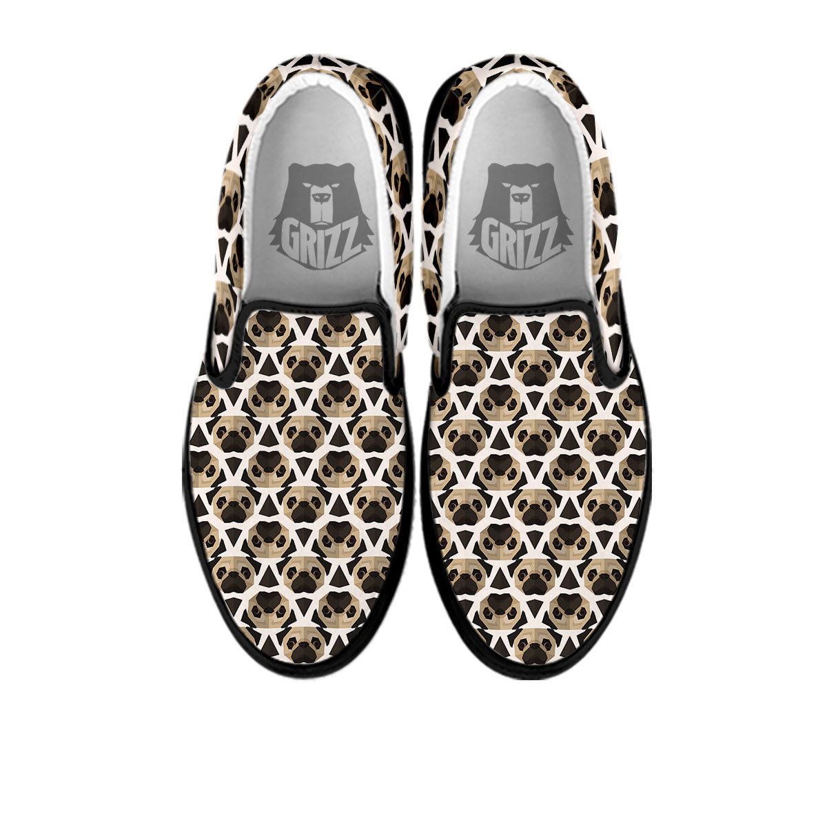 Pug Geometric Print Pattern Black Slip On Shoes-grizzshop
