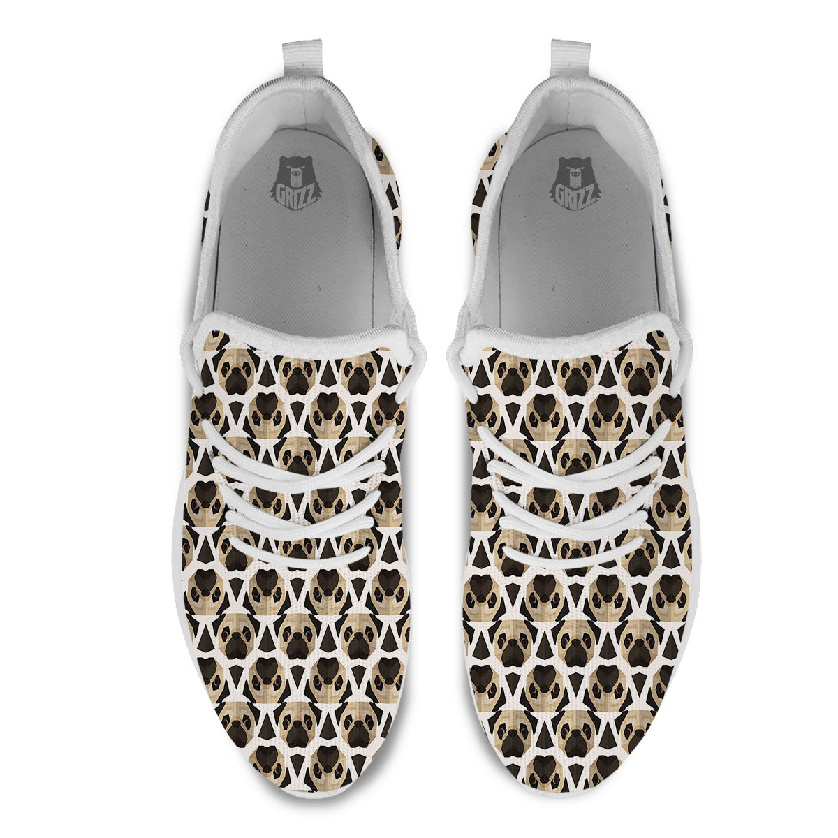 Pug Geometric Print Pattern White Athletic Shoes-grizzshop