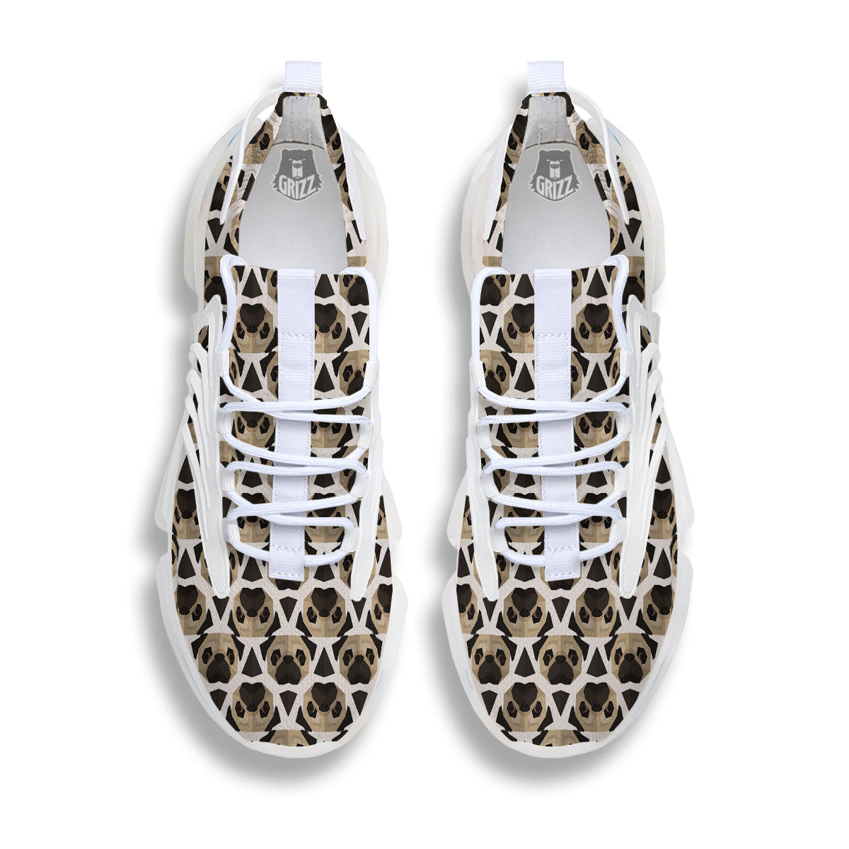 Pug Geometric Print Pattern White Gym Shoes-grizzshop