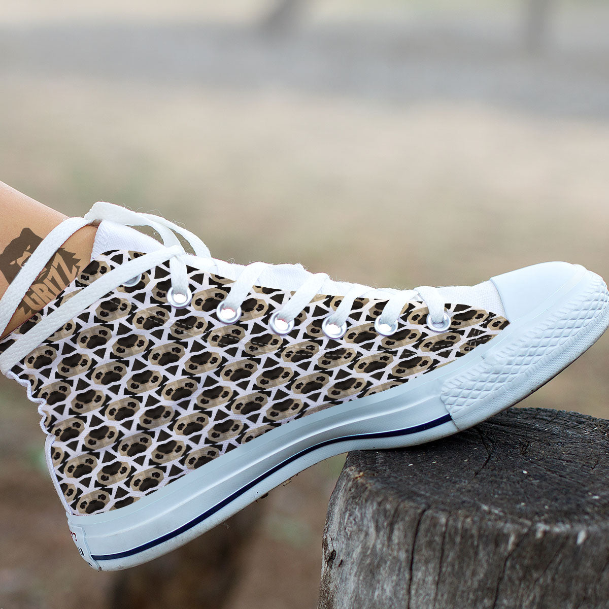 Pug Geometric Print Pattern White High Top Shoes-grizzshop