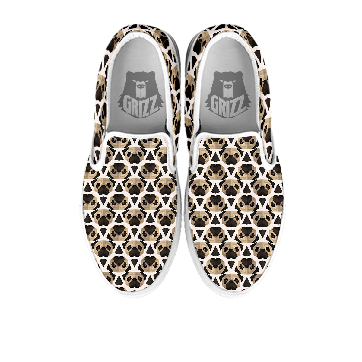 Pug Geometric Print Pattern White Slip On Shoes-grizzshop