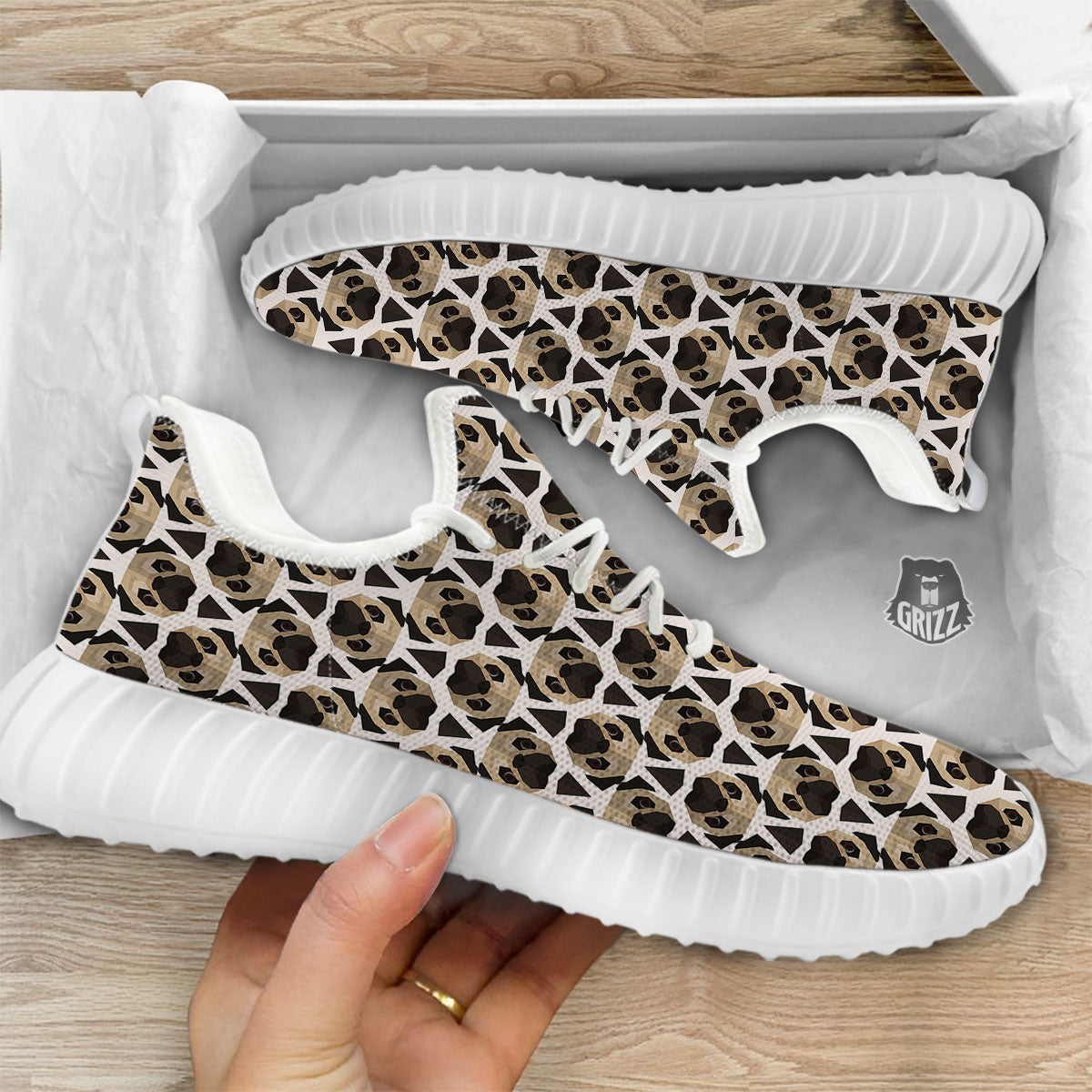 Pug Geometric Print Pattern White Walking Shoes-grizzshop