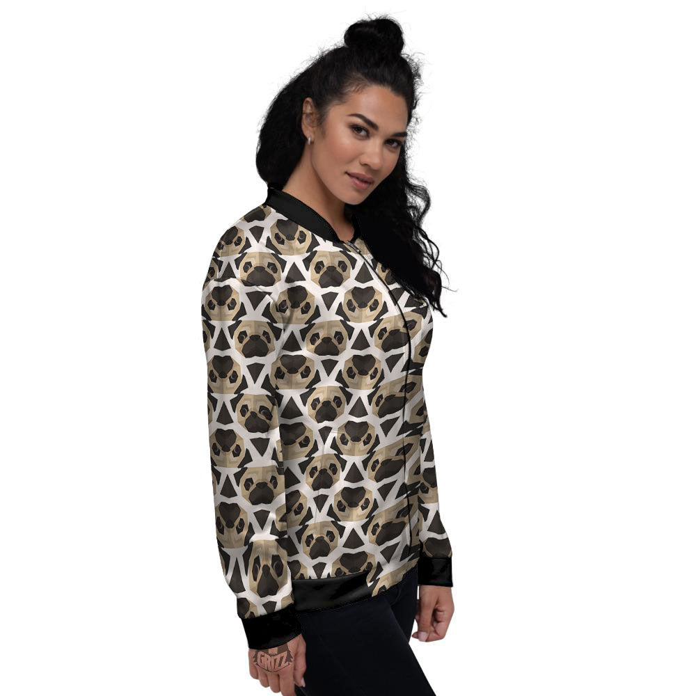 Pug Geometric Print Pattern Women's Bomber Jacket-grizzshop