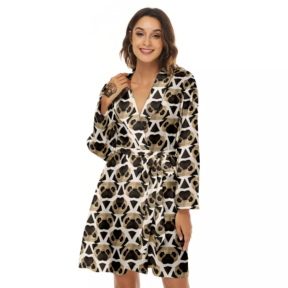 Pug Geometric Print Pattern Women's Robe-grizzshop