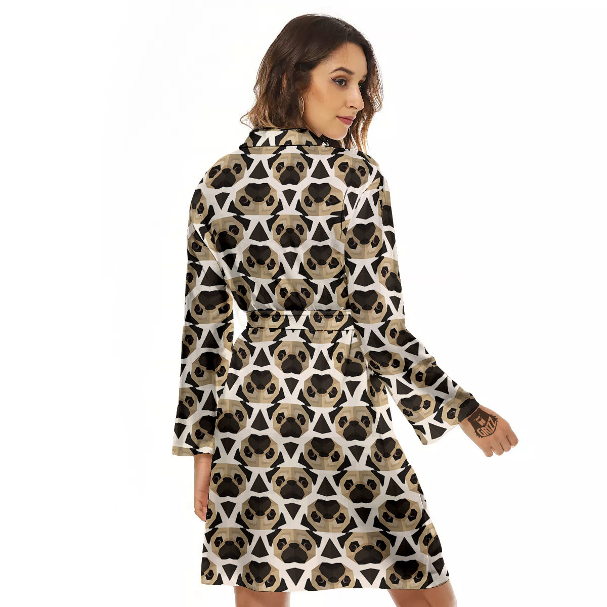 Pug Geometric Print Pattern Women's Robe-grizzshop