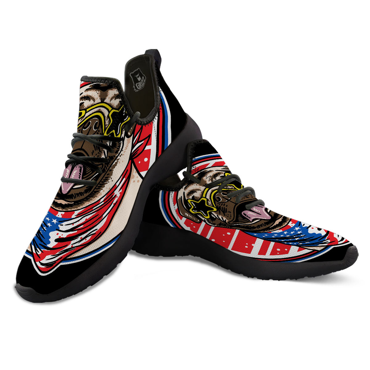 Pug Hipster Print Black Athletic Shoes-grizzshop