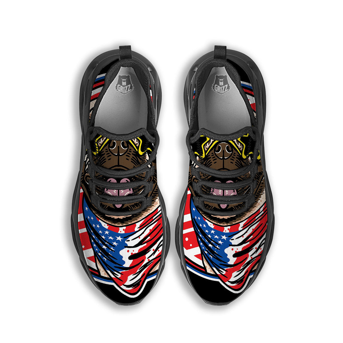 Pug Hipster Print Black Running Shoes-grizzshop