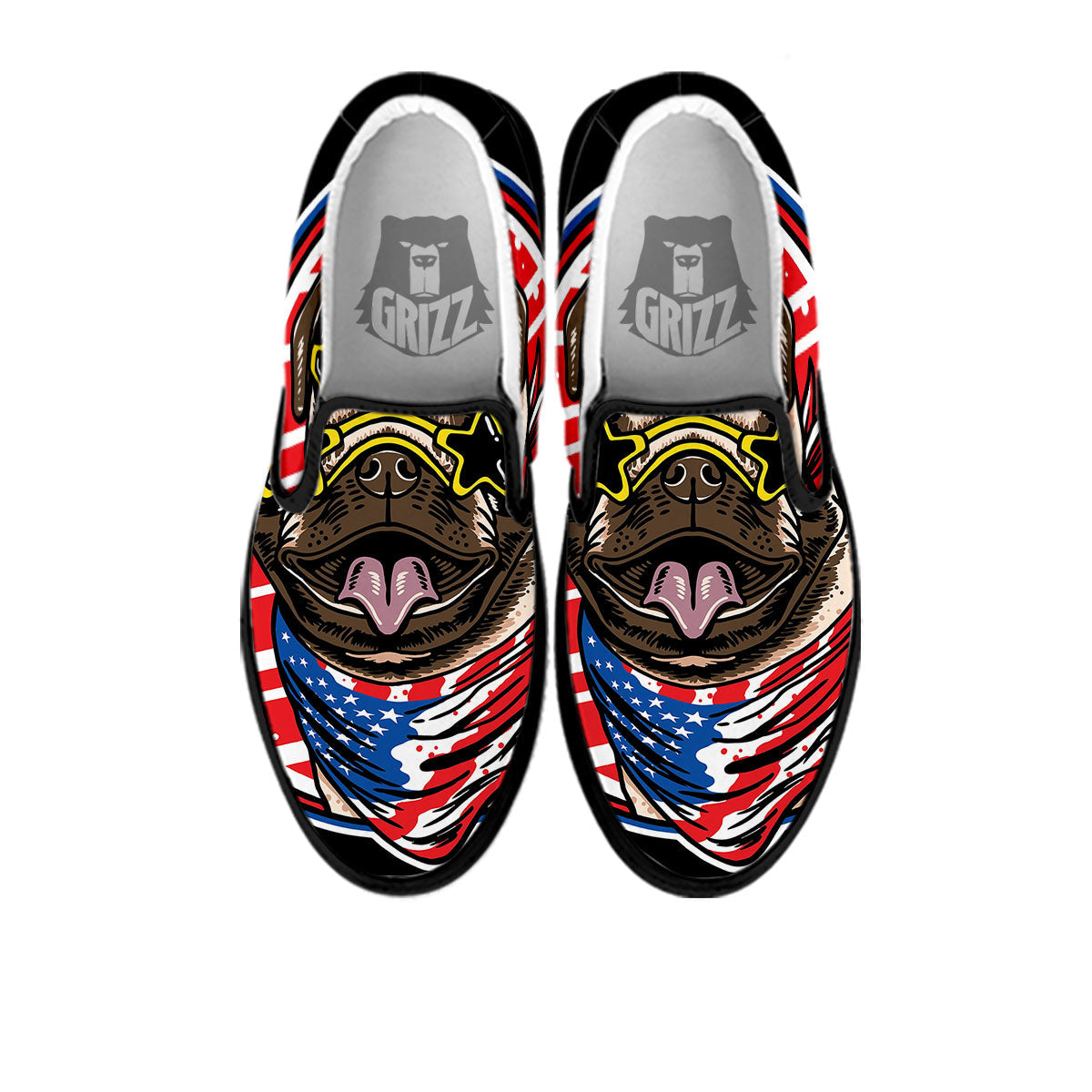 Pug Hipster Print Black Slip On Shoes-grizzshop