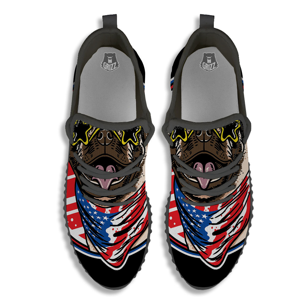 Pug Hipster Print Black Walking Shoes-grizzshop
