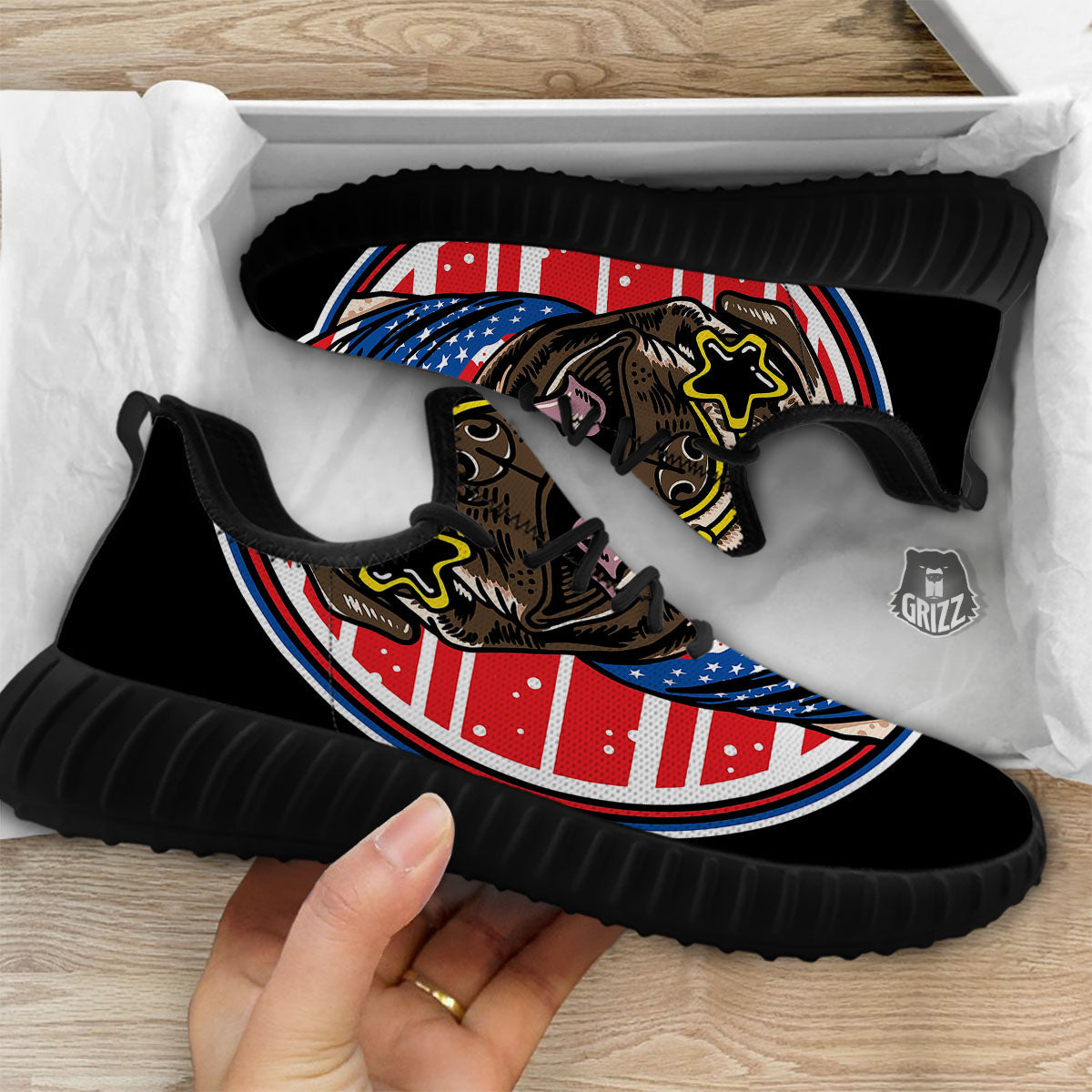 Pug Hipster Print Black Walking Shoes-grizzshop